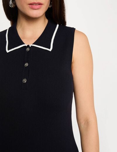 Robe tricot col &agrave; revers bleu marine femme