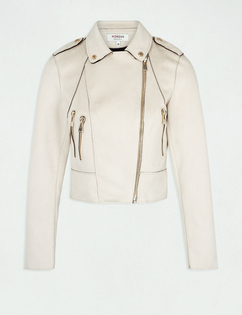 Blouson droit effet suédine ivoire femme