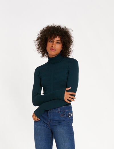 Pull col roul&eacute; ajust&eacute; vert femme