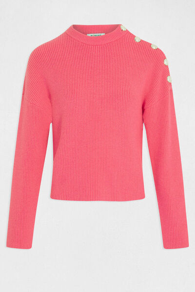 Pull manches longues avec boutons rose femme