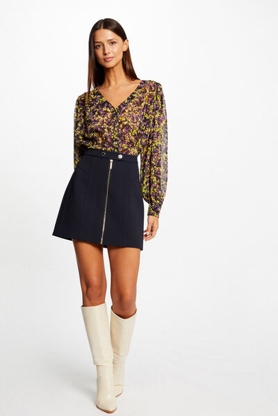 Jupe trapèze zippée marine femme