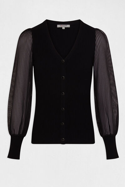 Pull manches longues en dentelle noir femme