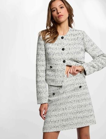 Jupe courte tweed ivoire femme