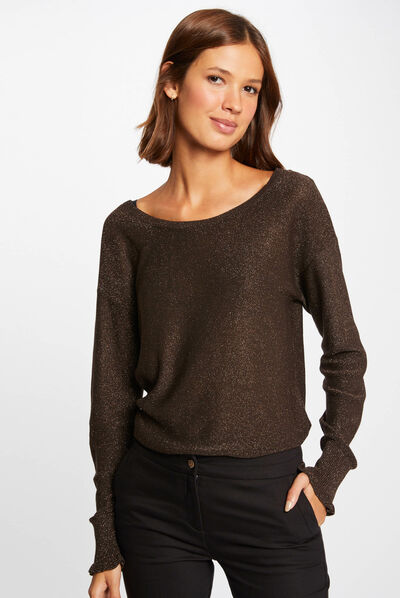 Pull manches longues avec boutons marron fonce femme
