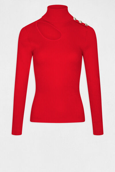 Pull manches longues à ouverture rouge moyen femme