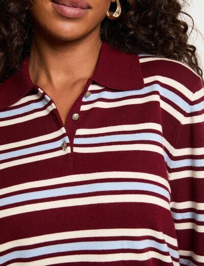 Pull col &agrave; revers bordeaux femme