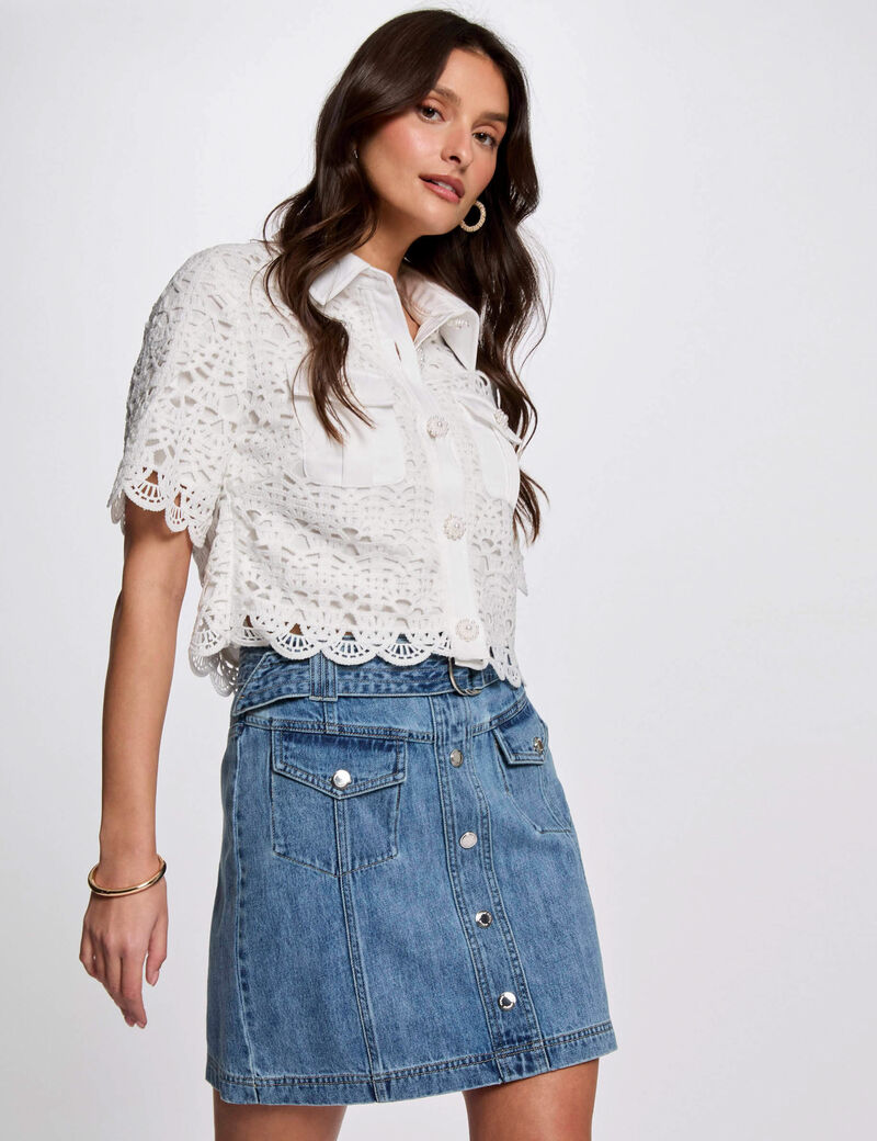 Jupe courte en jean denim stone femme