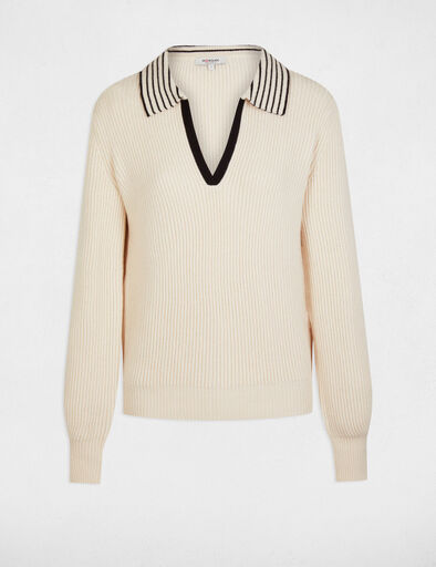 pull col en v a revers ivoire femme Pull col en V à revers ivoire femme
