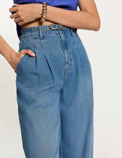 Jean large taille haute denim bleach femme