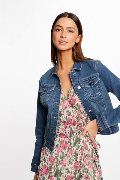 Veste droite boutonnée en jean jean stone femme
