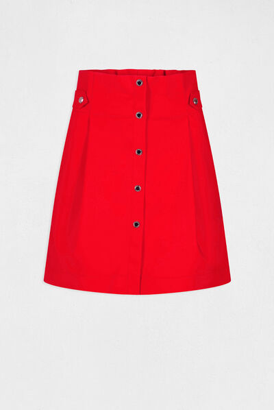 Jupe droite taille haute boutonnée rouge femme