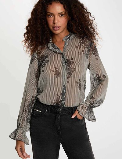 Chemise imprim&eacute;e col montant multicolore femme