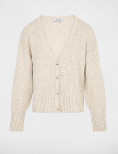 Gilet manches longues col en V beige femme