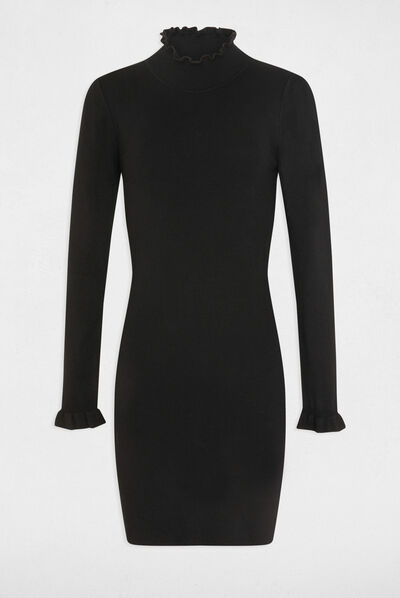 Robe pull ajustée avec col montant noir femme