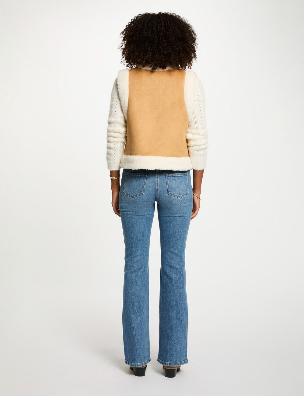 Veste droite sans manches camel femme