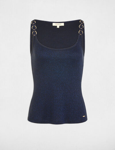T-shirt cintr&eacute; col rond bleu marine femme