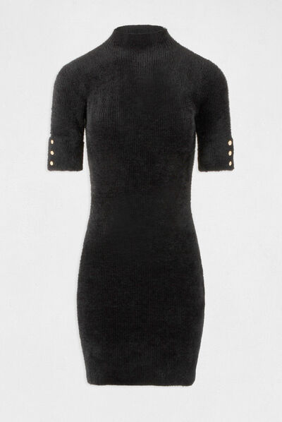 Robe pull ajustée manches courtes noir femme