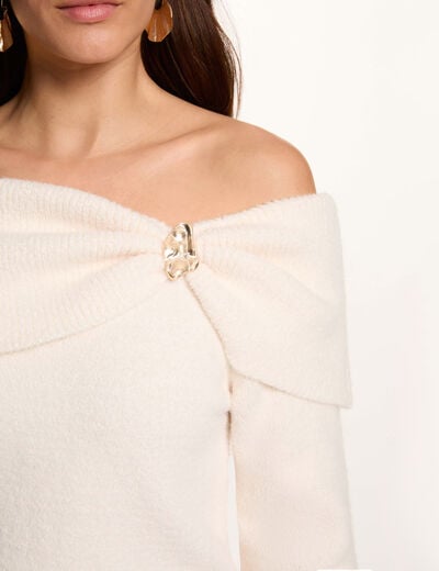 Robe tricot col bardot ivoire femme