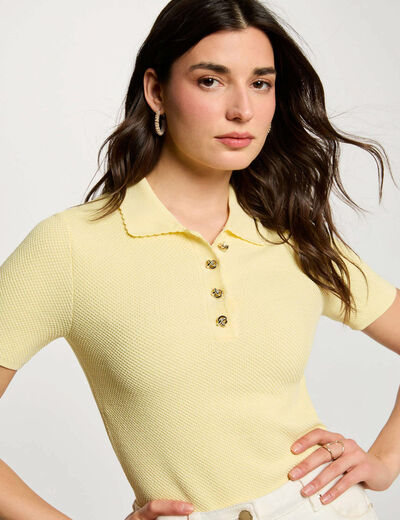 Pull ajust&eacute; col &agrave; revers jaune pastel femme