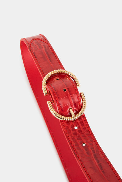 Ceinture aspect croco rouge femme