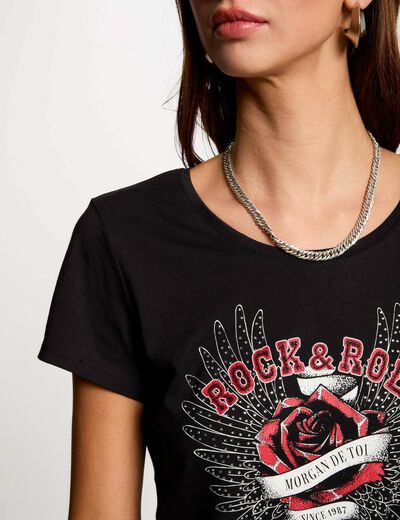 T-shirt à inscription noir femme