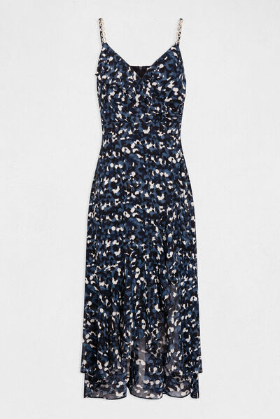 Robe longue évasée imprimé abstrait bleu femme