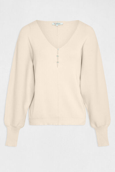 Pull manches longues boutons décoratifs rose clair femme