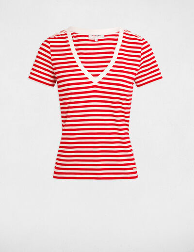 T-shirt manches courtes rayé blanc femme