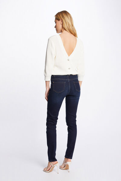 Pull manches 3/4 avec dos en V ivoire femme