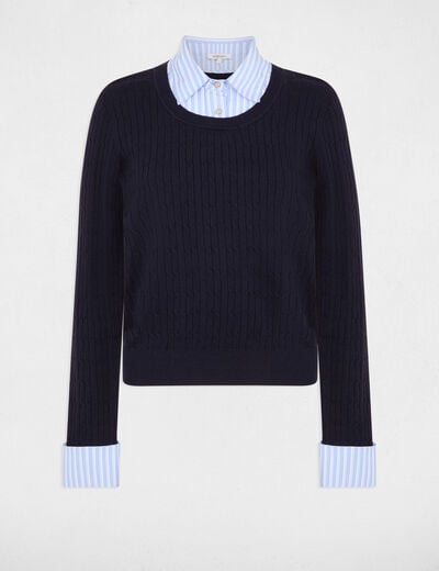 Pull col chemise bleu marine femme