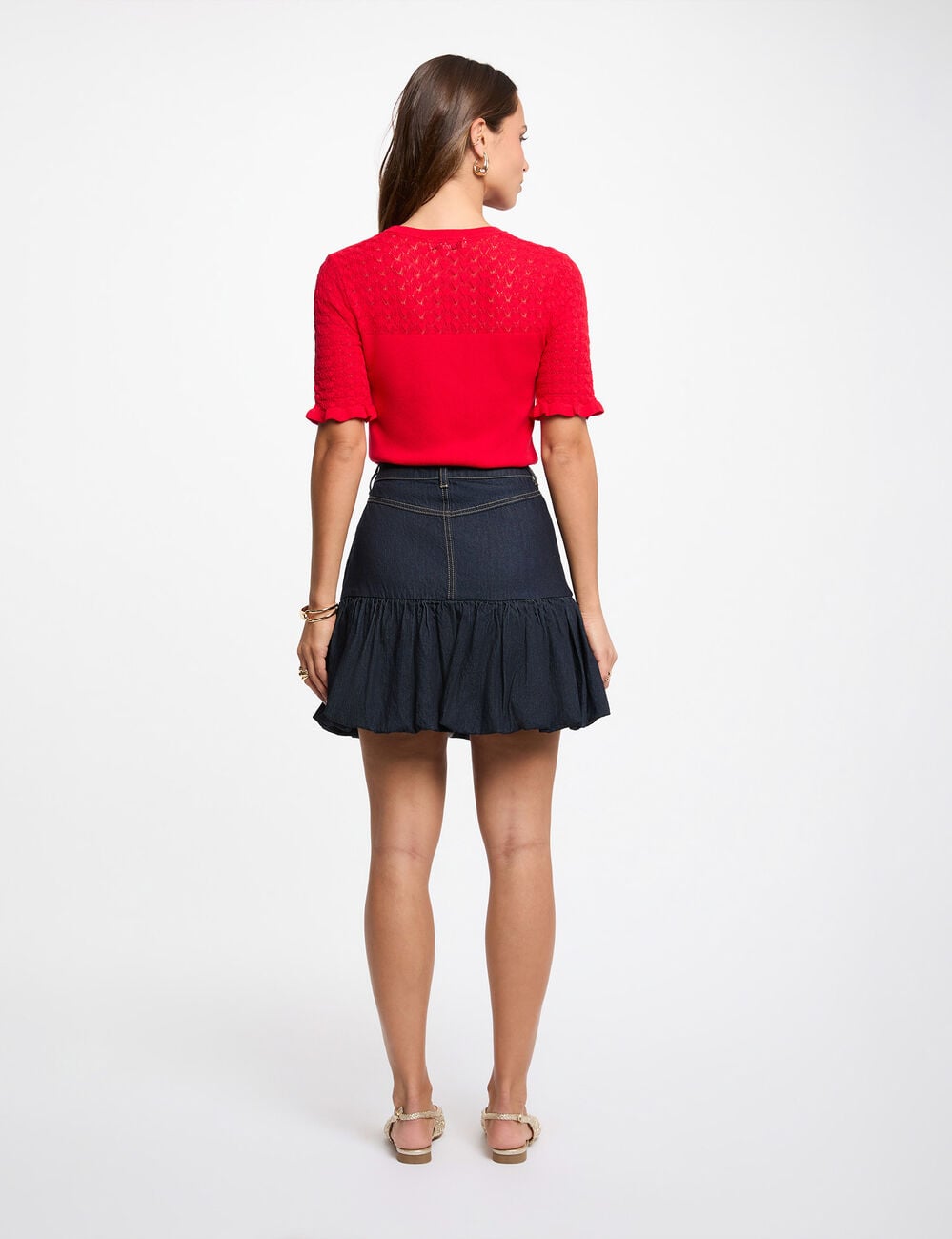 Pull manches courtes rouge femme