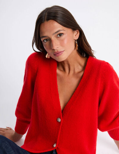 Gilet manches bouffantes rouge femme