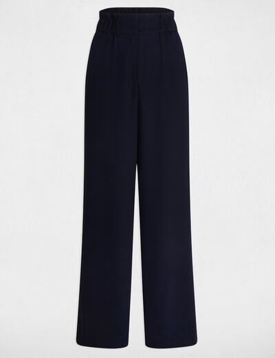Pantalon large à fronces bleu marine femme