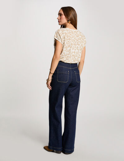 Pull manches courtes imprimé ivoire femme