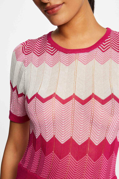 Robe pull longue droite imprimé chevron rose fonce femme