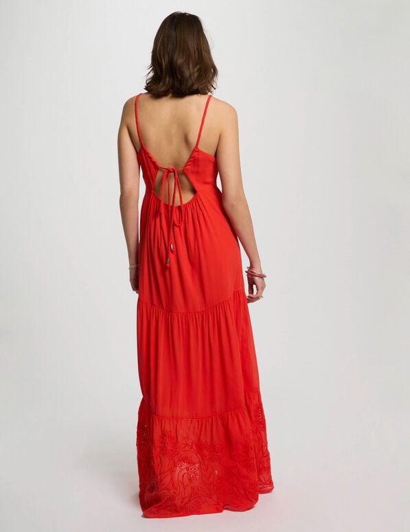 robe longue fluide broderie orange femme Robe longue fluide broderie orange femme