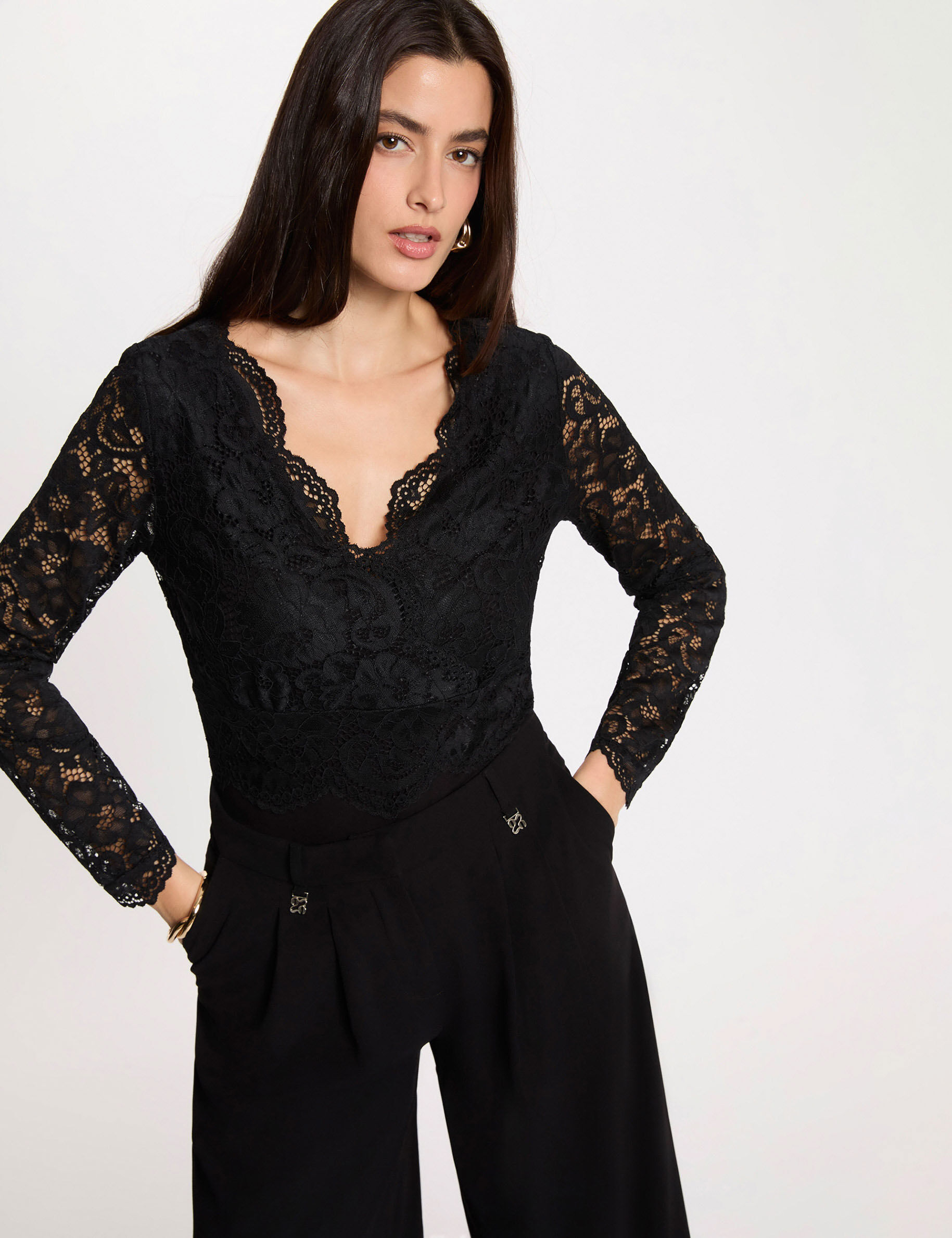 Body dentelle col v femme