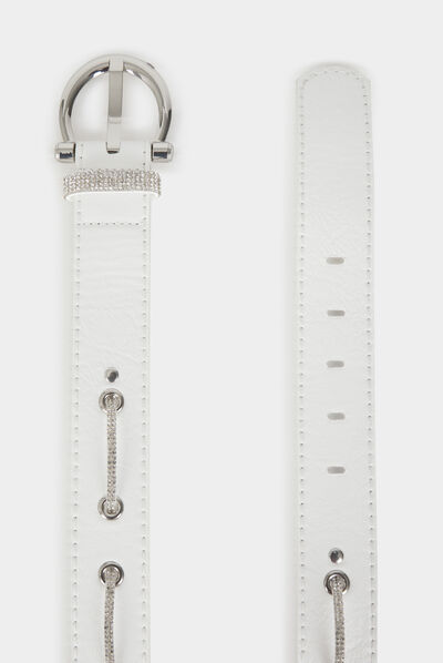 Ceinture à oeillets et strass blanc femme