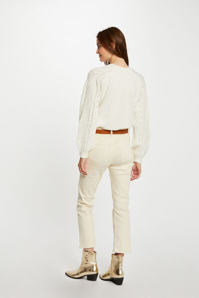 Pull manches longues détails ajourés ivoire femme