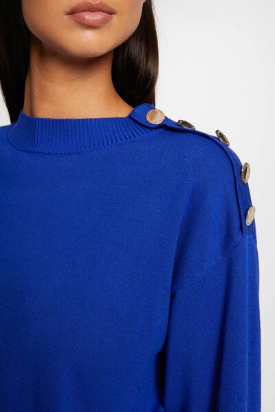 Pull manches longues col rond bleu electrique femme