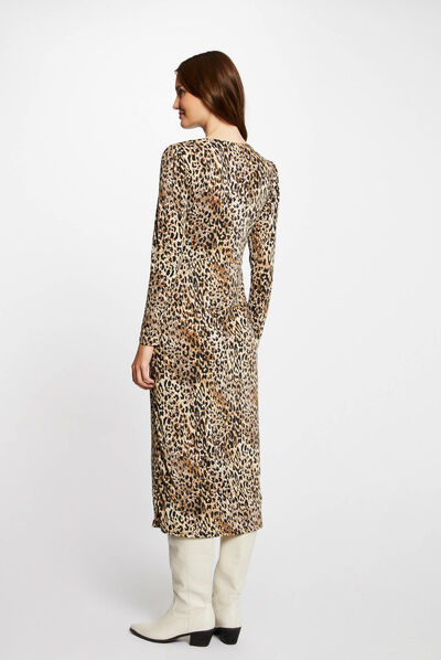 Robe midi ajustée imprimé léopard multico femme