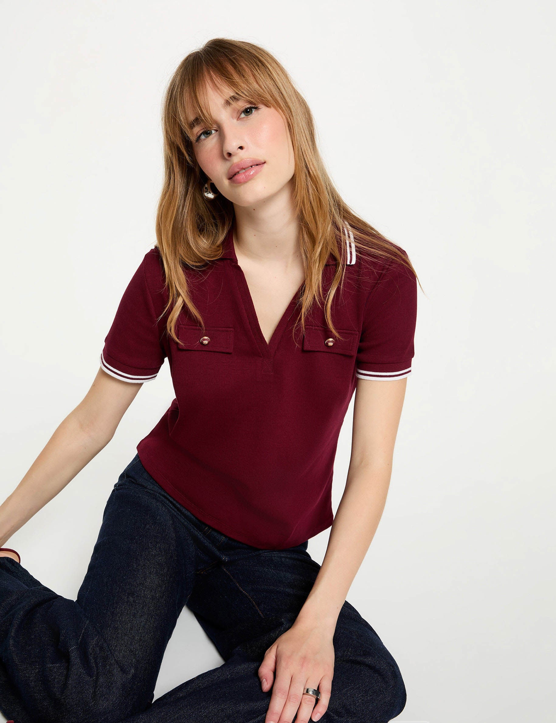 T-shirt polo cintré bordeaux femme T-shirt polo cintré bordeaux femme
