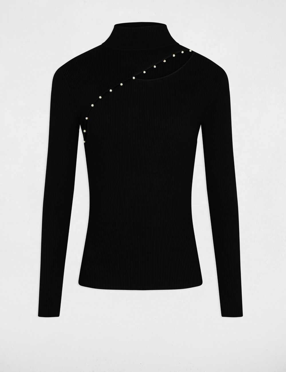 Pull manches longues avec ouverture noir femme