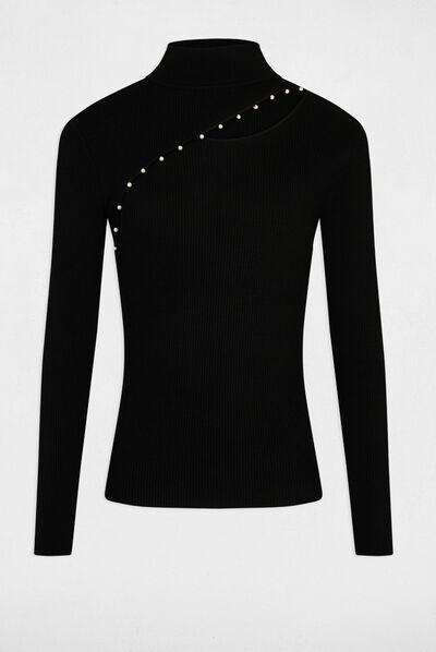 Pull manches longues avec ouverture noir femme