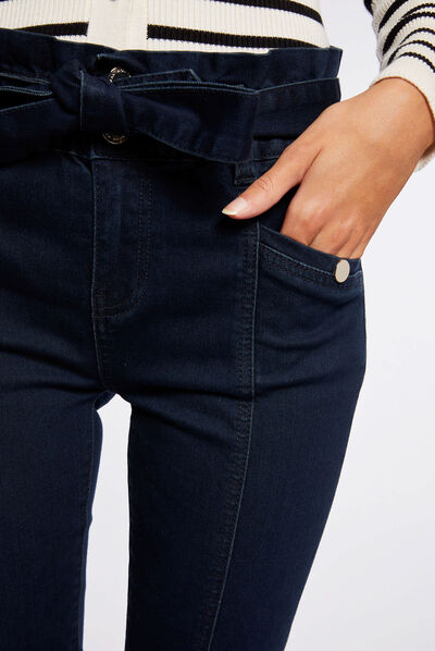 Jeans slim taille haute ceinturé jean stone femme