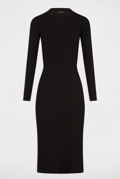 Robe pull cintrée dos en dentelle noir femme