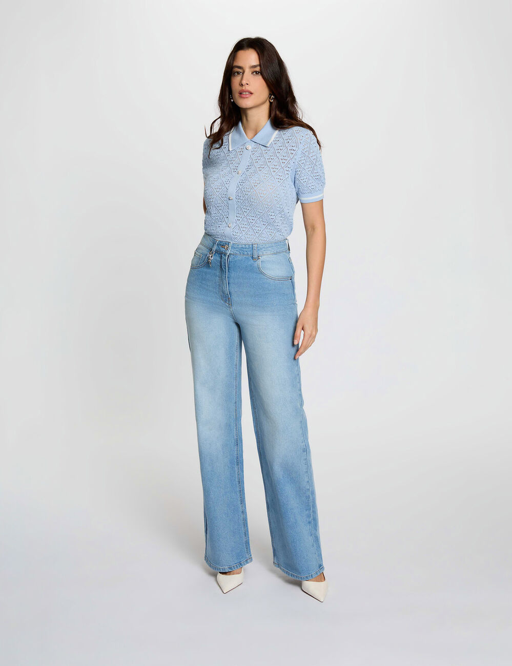 Gilet ajust&eacute; col &agrave; revers bleu ciel femme