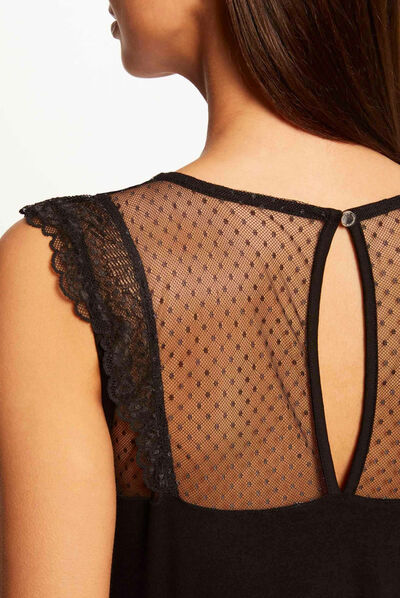 T-shirt manches courtes avec dentelle noir femme