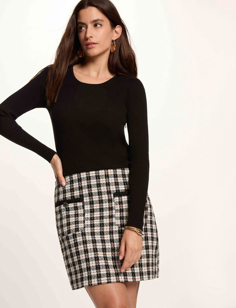 Robe courte tweed noir femme