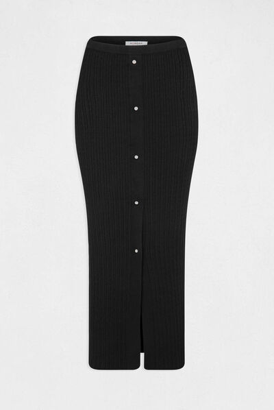 Jupe longue droite en tricot noir femme